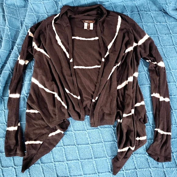 BCBGMAXAZRIA - Open front black & white striped long-sleeve silk-blend cardigan - Picture 1 of 4